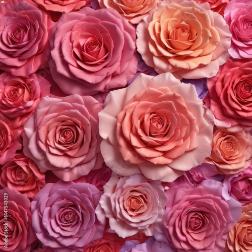 Gradient paper rose backdrop, vibrant colors, various sizes, art, texture