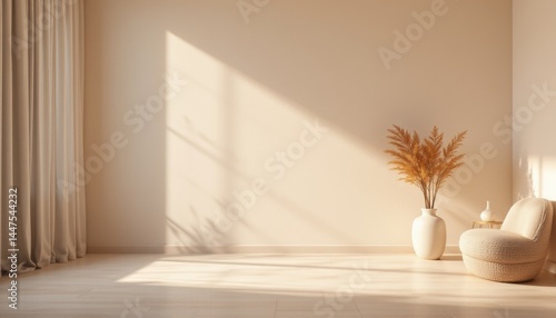 Minimalist Interior with Pampas Grass and Sunlight