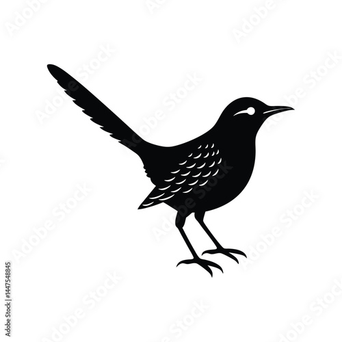 cactus wren bird silhouette art illustration on white background