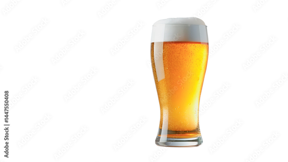 A full glass of light beer, topped with a generous head of foam.Isolated on Transparent Background, No Background. A full glass of light beer, topped with a generous head of foam.Isolated on Transparent Background, No Background.