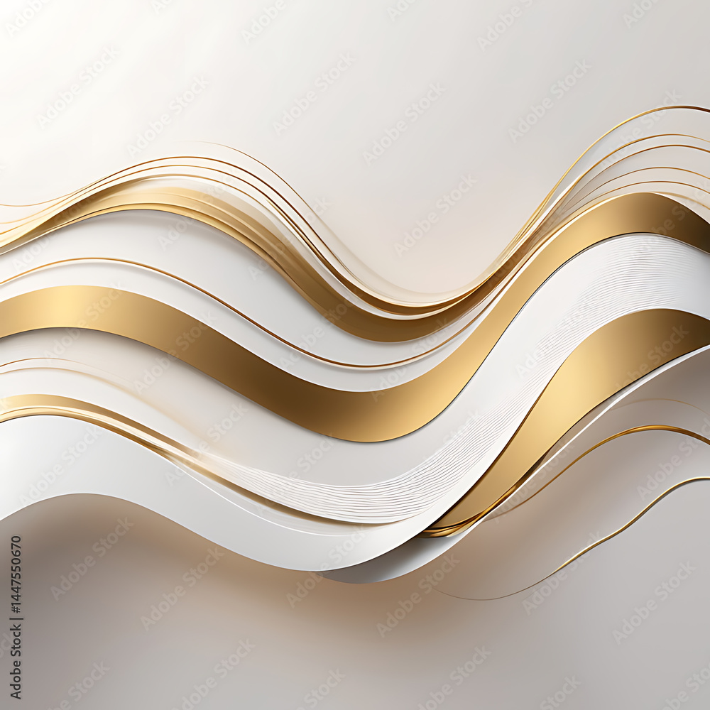 Obraz premium Golden White Wave Background Design | Abstract Modern Flowing Lines Art Style ai