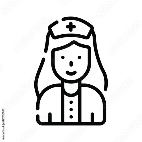 Creatively designed line style icon showing nurse portrait