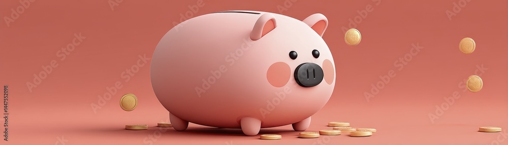 Simple piggy bank with coins spilling out, representing financial debt - interest rates insolvency high flow problems coins Simple piggy bank with coins spilling out, representing financial debt - interest rates insolvency high flow problems coins