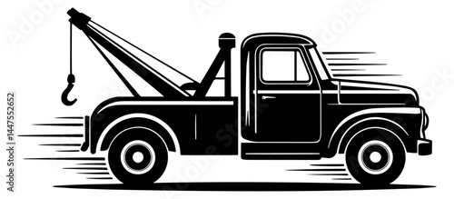 Black and white tow truck vector illustration