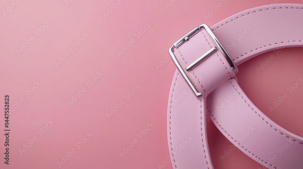 Close-up of a stylish pastel pink belt with silver buckle on soft pink background emphasizing fashion accessories and casual style in vibrant colors Close-up of a stylish pastel pink belt with silver buckle on soft pink background emphasizing fashion accessories and casual style in vibrant colors