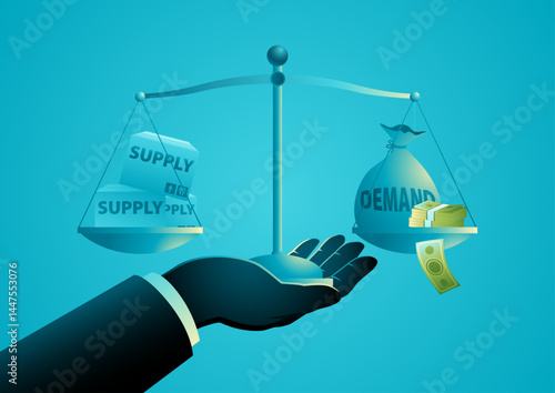 Economic scale illustration, supply and demand balance concept