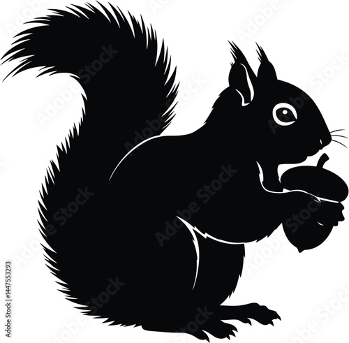 Squirrel Silhouette with Acorn