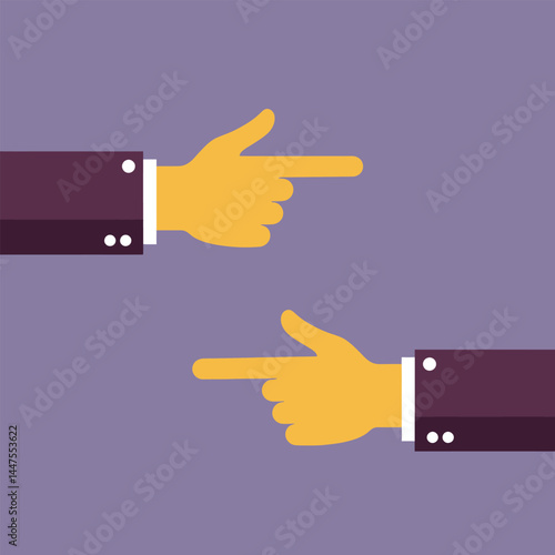 Hands with pointing fingers, left and right side. Flat design style