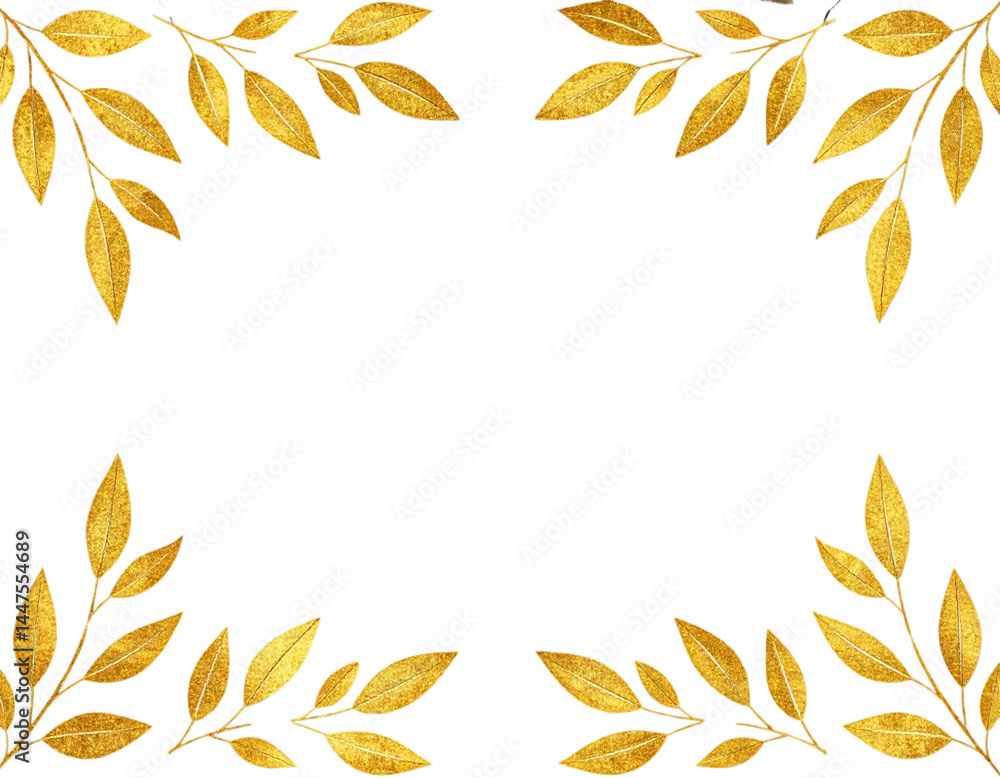 Golden leaves frame transparency background, creating elegant and luxurious border design. shimmering gold leaves add touch of sophistication, perfect for invitations or decorative purposes Golden leaves frame transparency background, creating elegant and luxurious border design. shimmering gold leaves add touch of sophistication, perfect for invitations or decorative purposes
