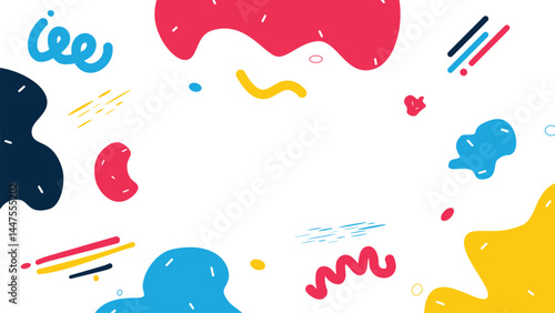 Colorful abstract Memphis background featuring dynamic cartoon shapes and liquid textures. Perfect for trendy posters, flyers, banners, and digital content.