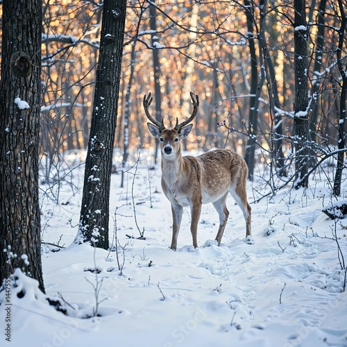 Wallpaper Mural deer in winter forest Torontodigital.ca