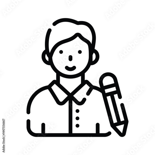 Easy to use line style icon depicting writer character