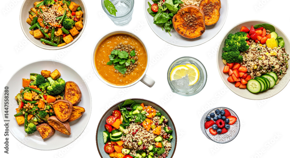 Assortment Healthy Food Dishes Top View Flat Lay Balanced Diet Nutrition Meal Prep Clean Eating Variety Assortment Healthy Food Dishes Top View Flat Lay Balanced Diet Nutrition Meal Prep Clean Eating Variety