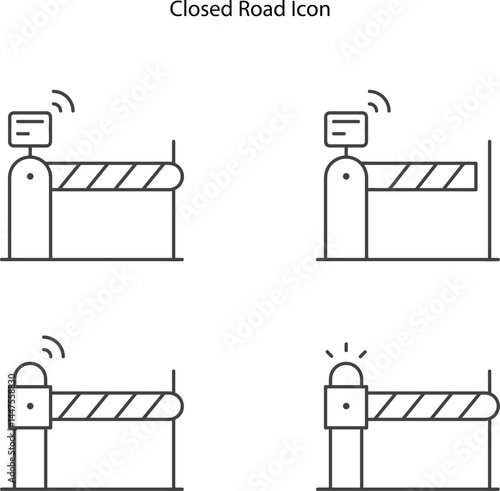 Roadblock flat line icons. closed road icons on white background, internet of things icons.
