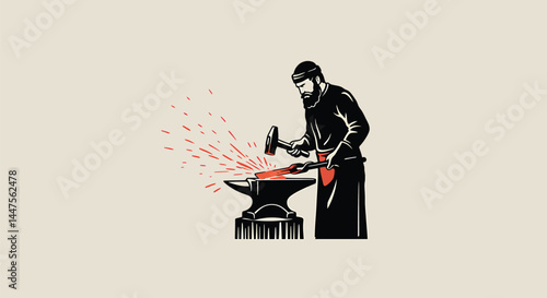 Blacksmith Forging Blade, Vector Illustration