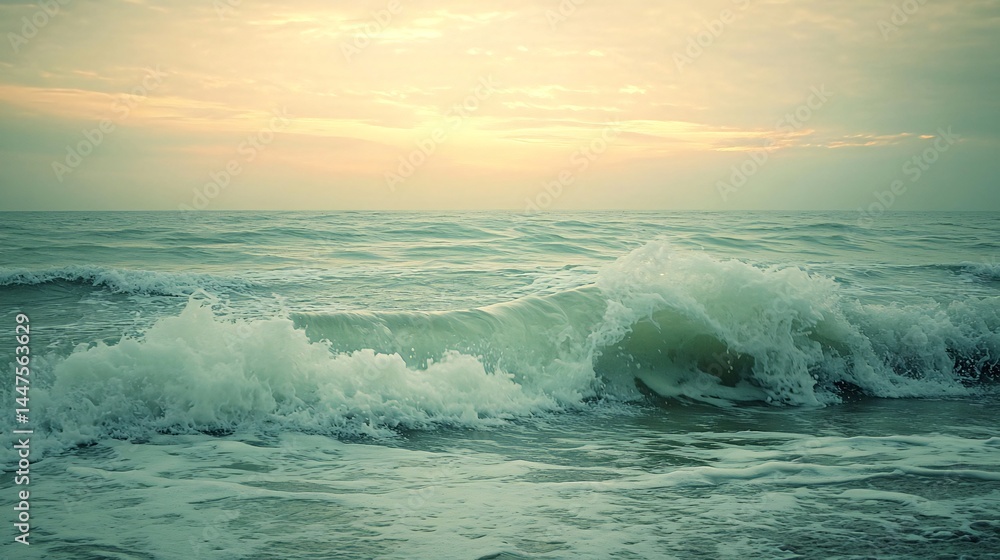 Obraz premium Ocean waves crashing shore sunrise landscape