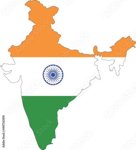 Includes the map of india with the flag of usa on a white background.
