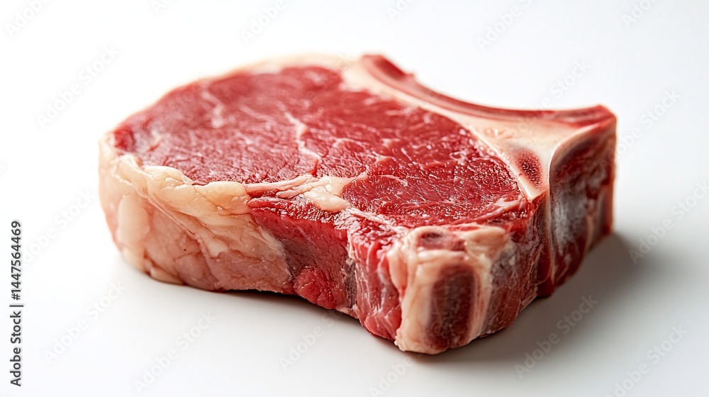 Fototapeta premium Raw ribeye steak, closeup, white background, food photography, recipe
