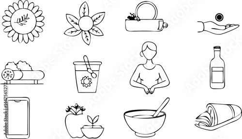 Wellness and Self-Care Icons – Natural Beauty, Spa, Healthy Living Line Art Set