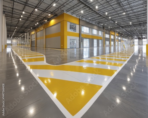 Brightly lit industrial facility showcasing clearly marked safety zones and signage - texture design background seamless abstract