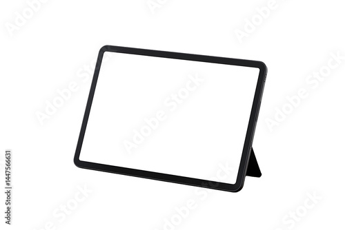 Blank screen tablet mockup in diagonal horizontal position on transparent background