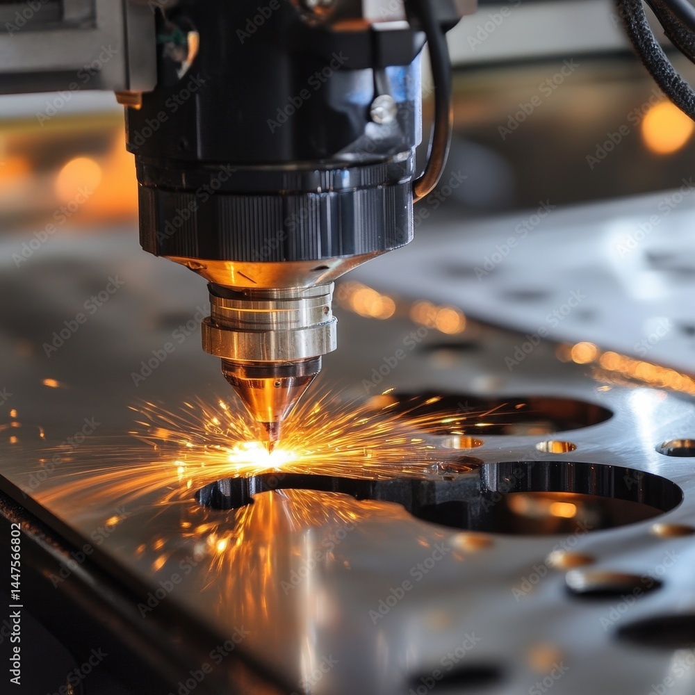 Industrial machine cutting a piece of material with precision tools in a workshop environment Industrial machine cutting a piece of material with precision tools in a workshop environment