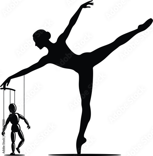 Ballet Dancer Controlling Puppet: Minimalist Vector