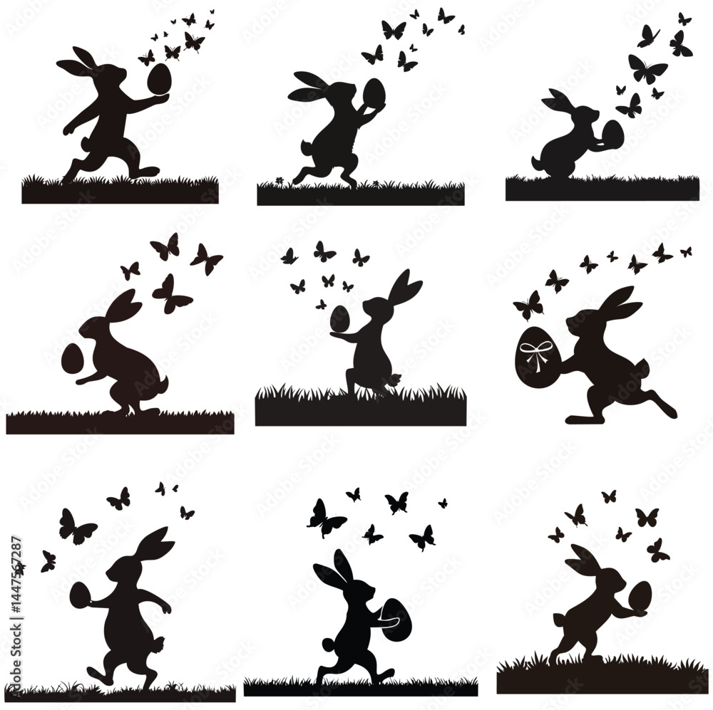 Obraz premium set of vector silhouettes of people jumping