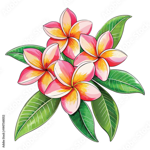 Beautiful watercolor Plumeria flowers clipart