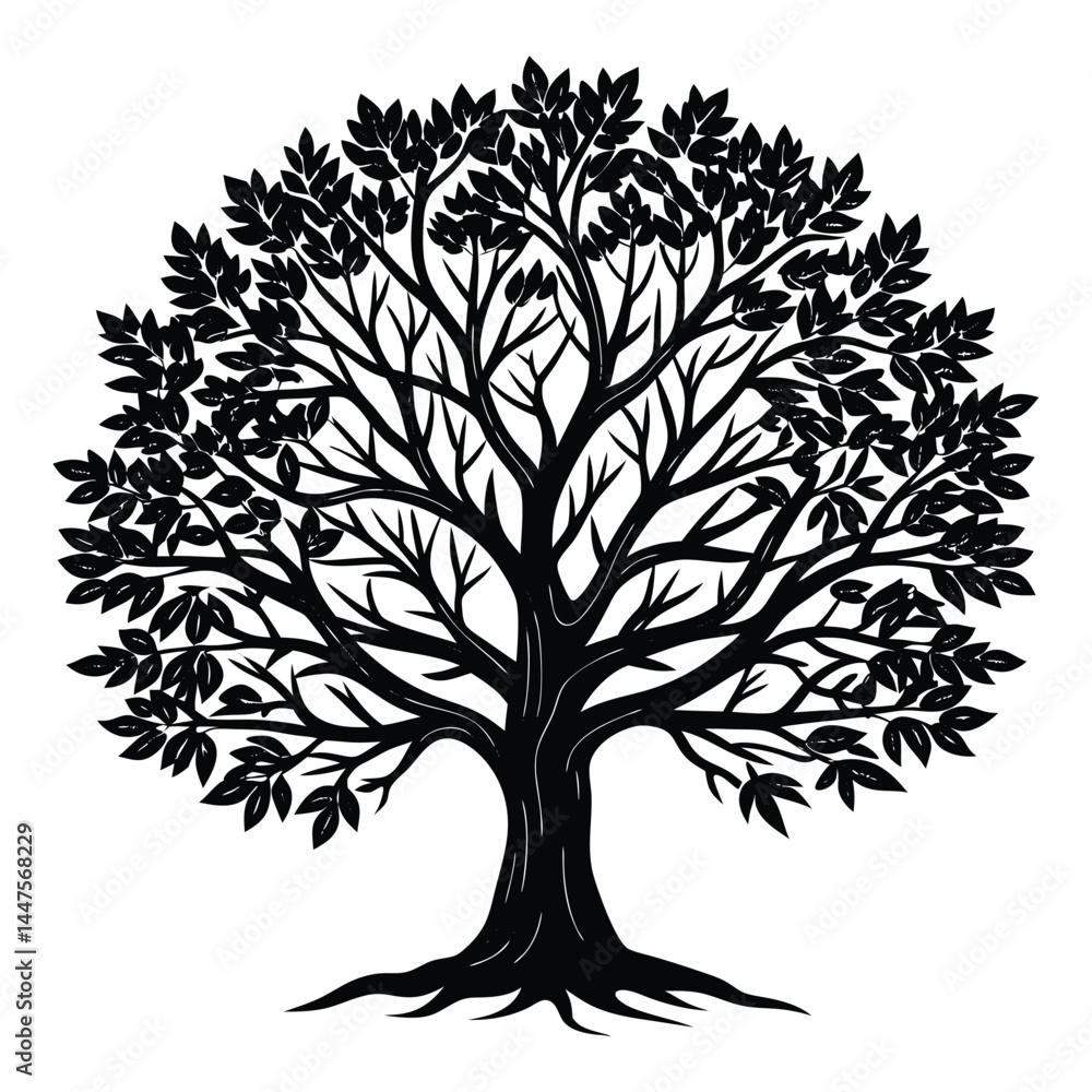Obraz premium Black and White Tree Silhouette on white background