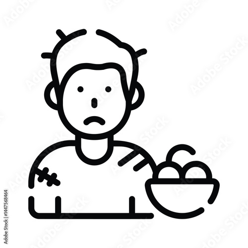 Check out premium line icon showing beggar child with a bowl