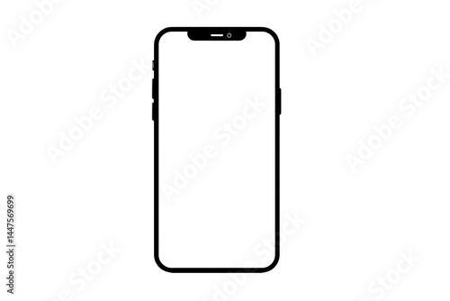 Black outline of a smartphone with blank screen on transparent background