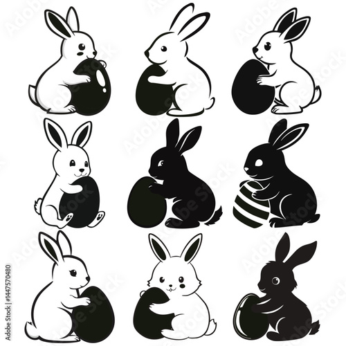 set of funny rabbits