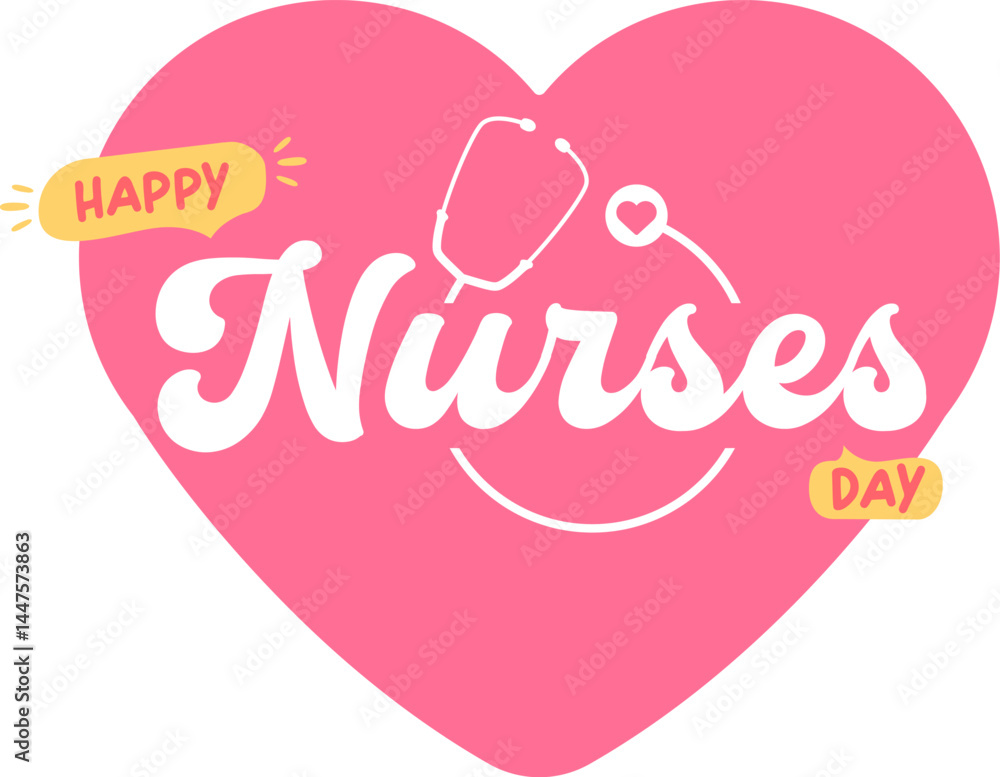 International nurses day cute vector heart shape banner and poster with stethoscope isolated on pink background. vector 12 May Happy nurses day heart icon, label, sign, sticker design template International nurses day cute vector heart shape banner and poster with stethoscope isolated on pink background. vector 12 May Happy nurses day heart icon, label, sign, sticker design template