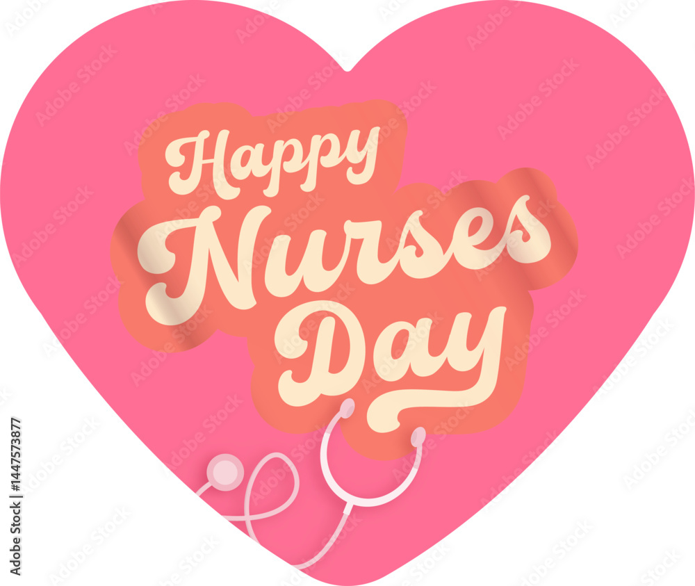 Fototapeta premium International nurses day cute vector heart shape banner and poster with stethoscope isolated on pink background. vector 12 May Happy nurses day heart icon, label, sign, sticker design template