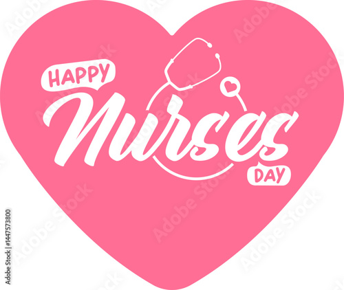 International nurses day cute vector heart shape banner and poster with stethoscope isolated on pink background. vector 12 May Happy nurses day heart icon, label, sign, sticker design template