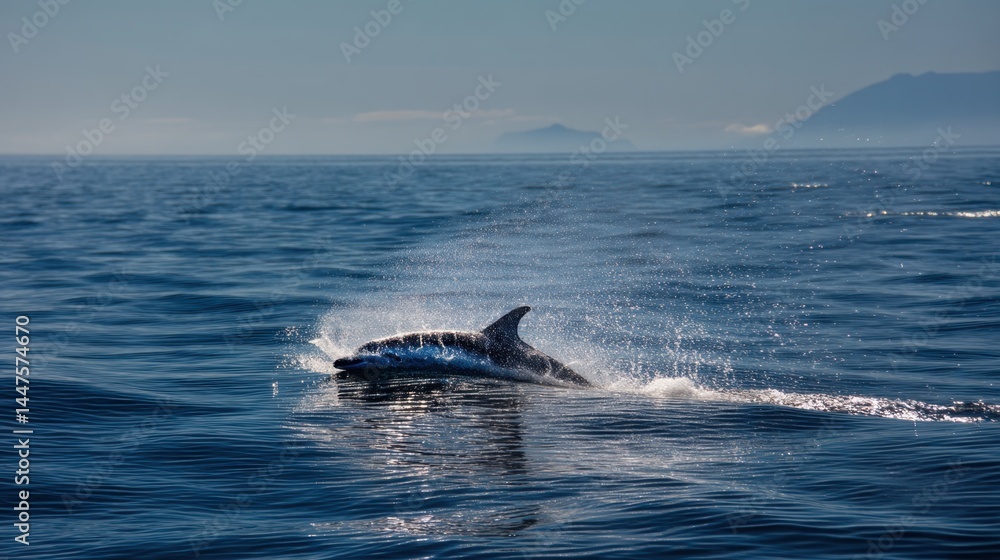 Fototapeta premium Dolphin Breaching the Surface in the Ocean
