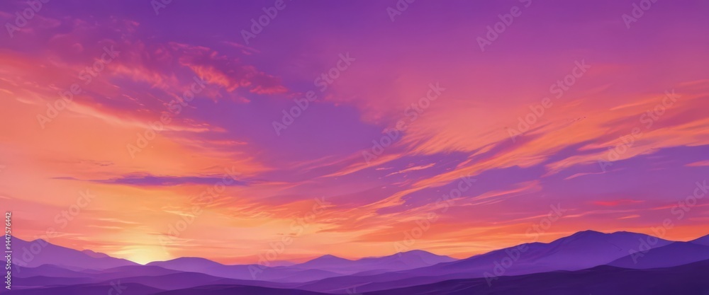 Obraz premium Fluid orange purple watercolor, abstract sunset sky, blurred edges , gradient, orange