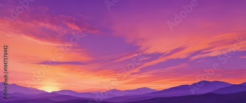Fluid orange purple watercolor, abstract sunset sky, blurred edges , gradient, orange