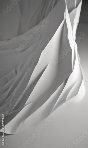 Highly textured white paper, dramatic lighting reveals deep shadows in folds ,  abstract,  design
