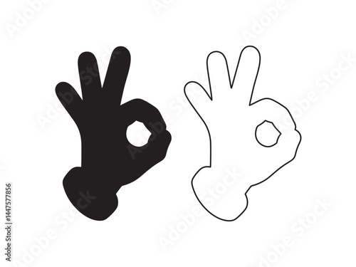 Simple cartoon hands okay sign silhouette vector flat illustration design. Cartoon hands okay sign outline.