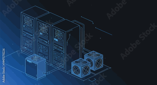 Minimalist Bitcoin Mining Data Center Vector Art