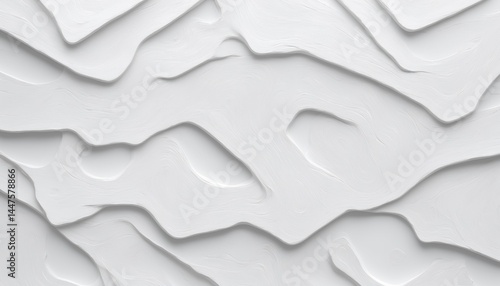 White paint surface featuring a wavy, abstract texture. The paint creates a sense of depth and dimension with its raised and recessed areas