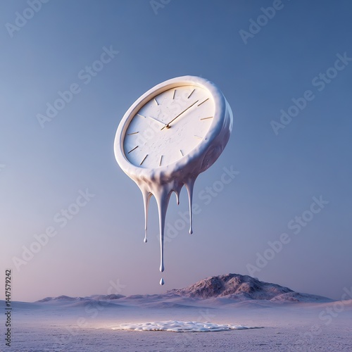 Wallpaper Mural Surreal time: Frozen clock melting in a dreamlike winter landscape scene Torontodigital.ca