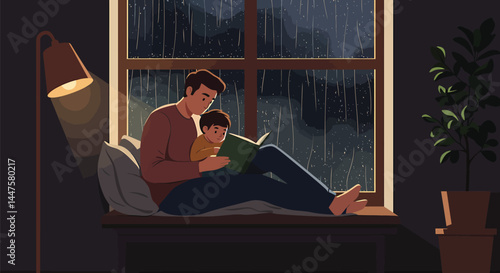 Cozy Rainy Day Reading: Minimalist Vector Art
