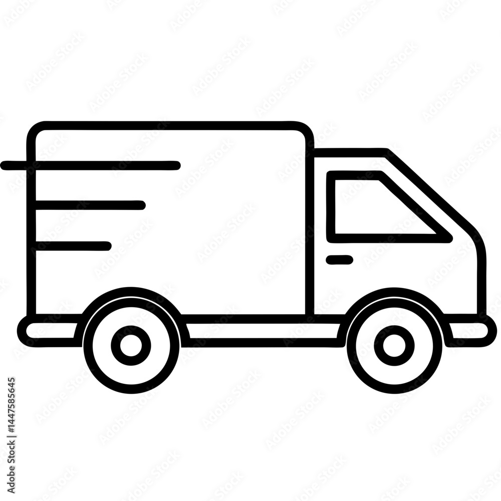Simple line drawing of a delivery truck in motion, symbolizing transportation, logistics, and delivery services, ideal for shipping, transport, and e-commerce-related designs. Simple line drawing of a delivery truck in motion, symbolizing transportation, logistics, and delivery services, ideal for shipping, transport, and e-commerce-related designs.