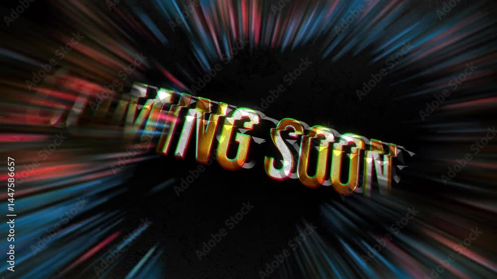 Animation Coming Soon golden glitch text effect cinematic title on black abstract background