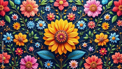 Intricate floral textile design, repeating motif , wallpaper pattern, repeating pattern, backdrop