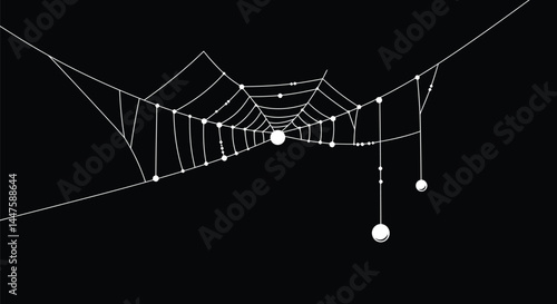 Minimalist Spiderweb Silhouette with Dewdrops