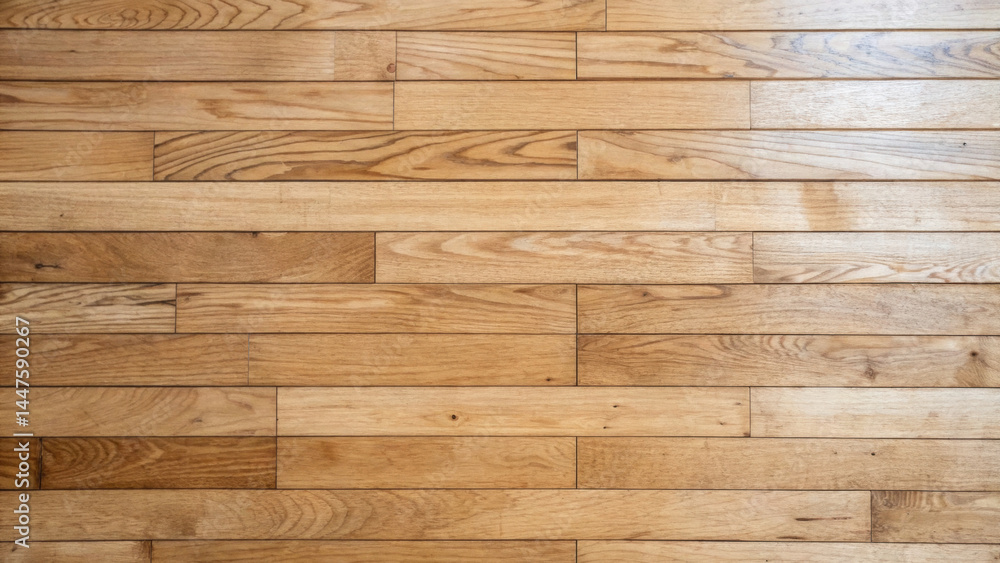 Fototapeta premium Natural wooden floor with warm tones and visible grain patterns creates cozy and inviting atmosphere, perfect for interior design and home decoration projects
